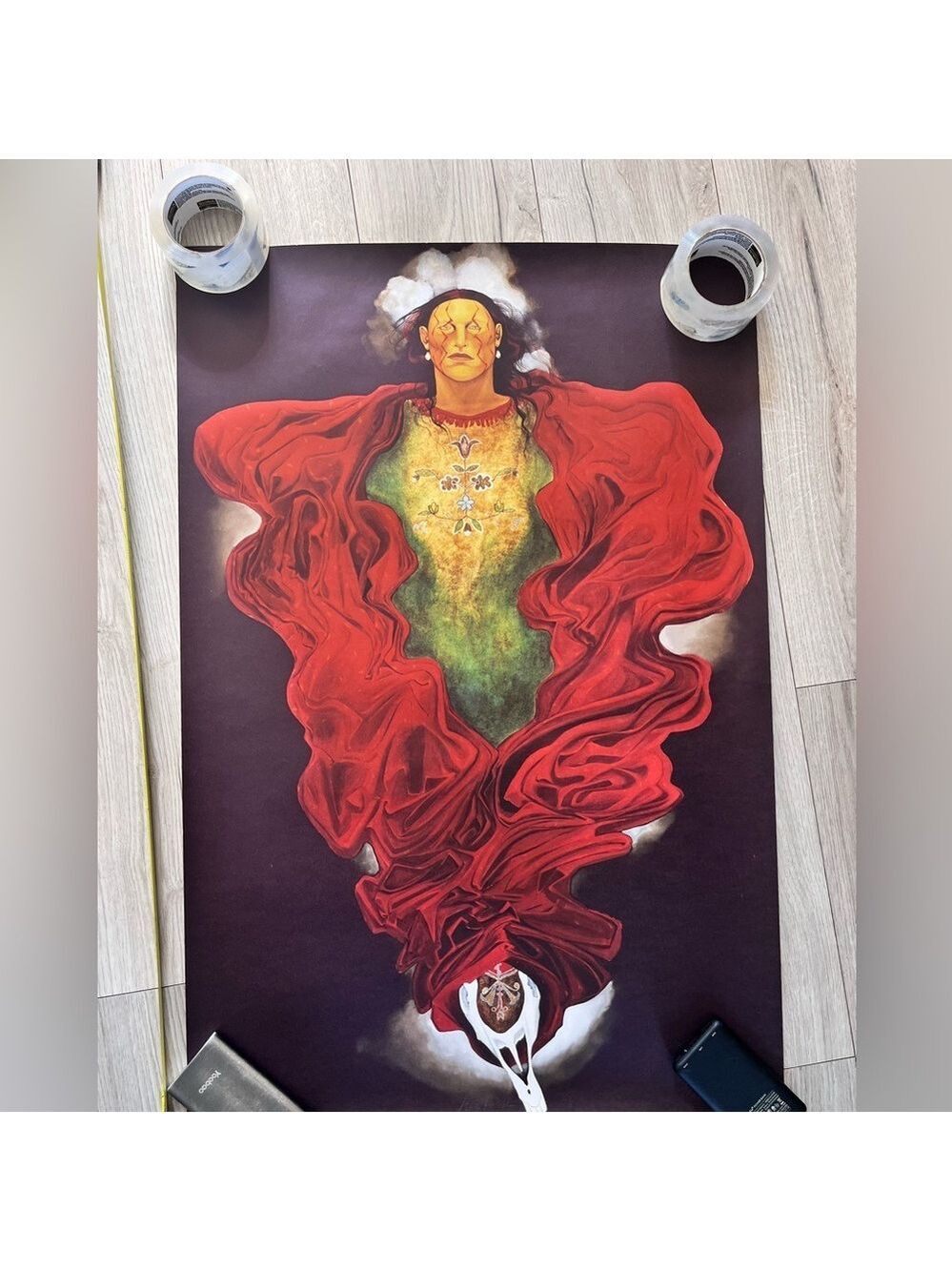 Native American Style Art Poster – Dramatic Red Robe Spiritual Figure Wall Art